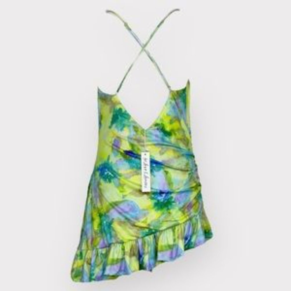 For Love & Lemons Aster Green Floral Cascade Mini Dress NWT - Picture 7 of 9